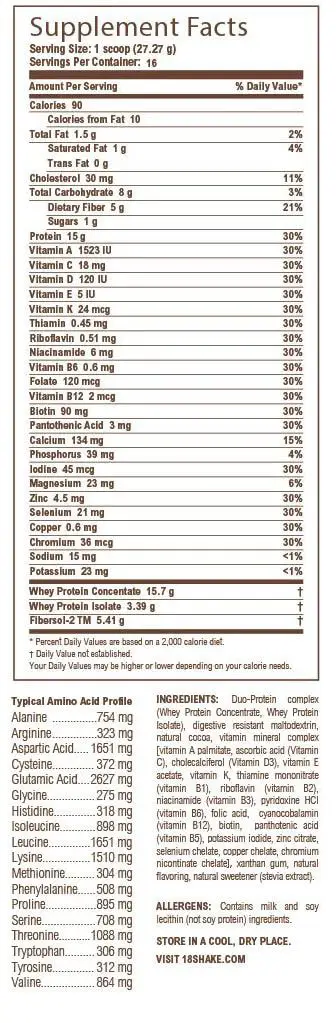 18 shake nutrition facts