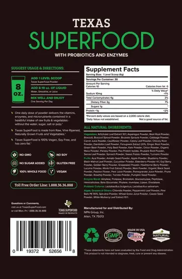 Buy Texas SuperFood - Essentials Vitamins and Minerals, All Natural Whole Food Dietary Supplement, Red & Green Superfoods, Fruit & Vegetable Pills, Gluten Free, Dairy Free, Soy Free, 180 Capsules Online in