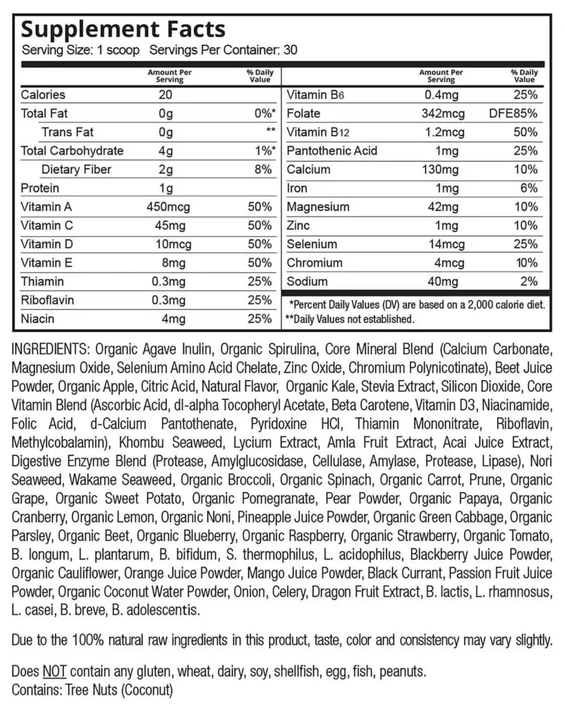 Patriot Power Greens ingredients